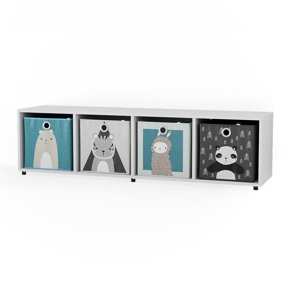 KINDERREGAL Ludus Weiß 142.5 x 36.2 cm mit 4 Faltboxen - Weiß, Holzwerkstoff (142.5/36.2/33cm) - Vicco