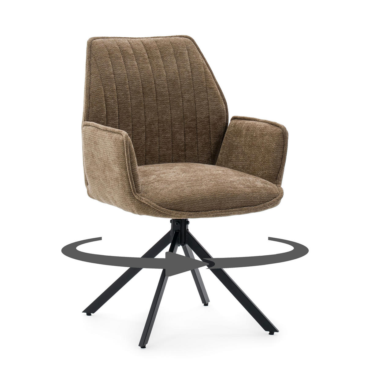 STUHL MERANO drehbar gepolsterter mit Steppung - braun - Chenille - Schwarz/Braun, Textil/Metall (58/90/61cm) - NEW HOME