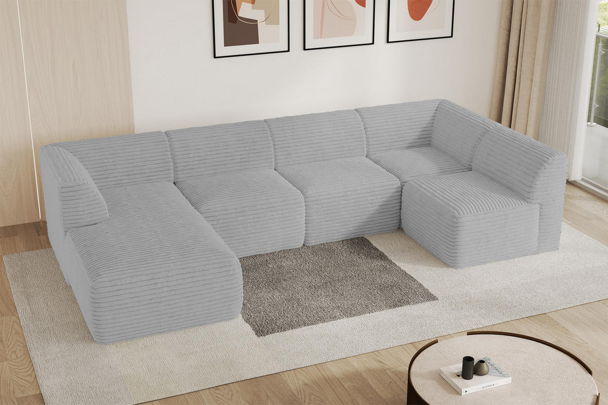 WOHNLANDSCHAFT Ottomane Links MOVO-L 345x180x78 cm Grau Cord - Graphitfarben, Holzwerkstoff/Kunststoff (345/78/180cm) - ALTDECOR