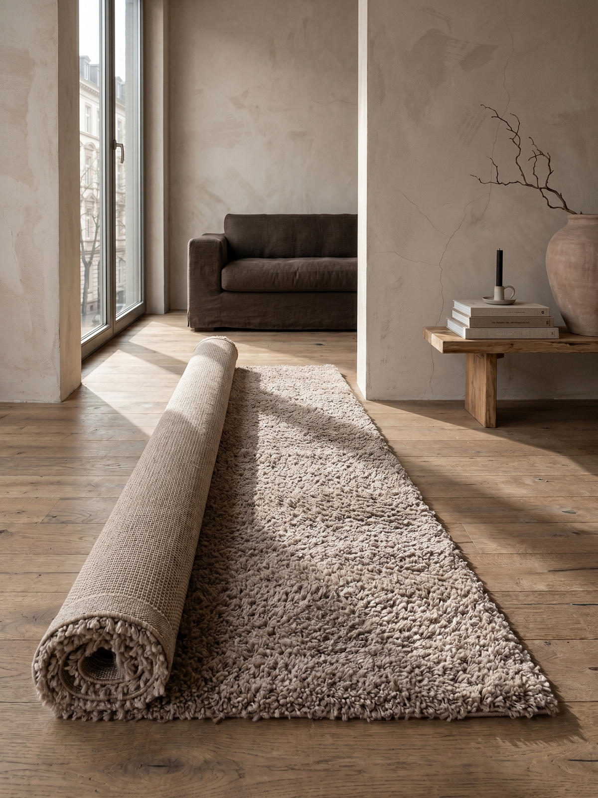 TEPPICH Waschbar Shaggy Uni Kuschelig Schlafzimmer Strapazierfähig Läufer Beige 80x250 cm – RHEIN - Beige, Textil (250/80cm) - KADIMA DESIGN