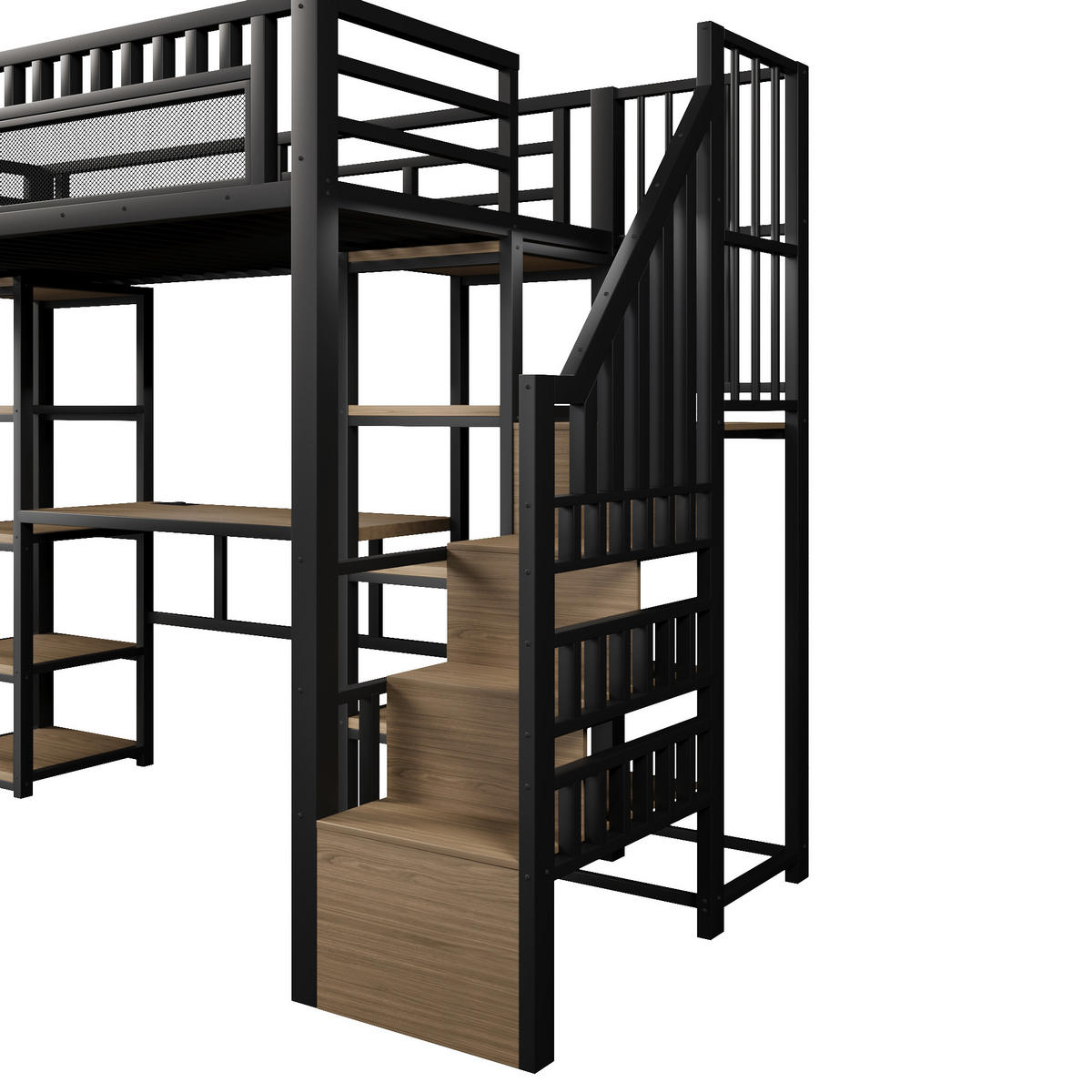 HOCHBETT 90x200cm Schwarz Metall LED-Licht Schreibtisch USB - Schwarz, Metall (90/200cm) - FLIEKS