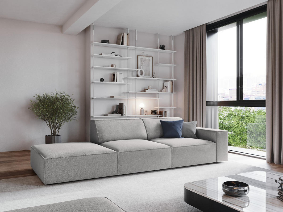 SOFA Jodie aus strukturiertem Stoff hellgrau 3 Sitzplätze - Hellgrau, Textil (102/70/262cm) - Micadoni