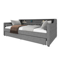 DAYBETT 90/200 cm Grau mit Ausziehbett und LED-Beleuchtung aus Leinen - Grau, Textil (90/200cm) - OKWISH