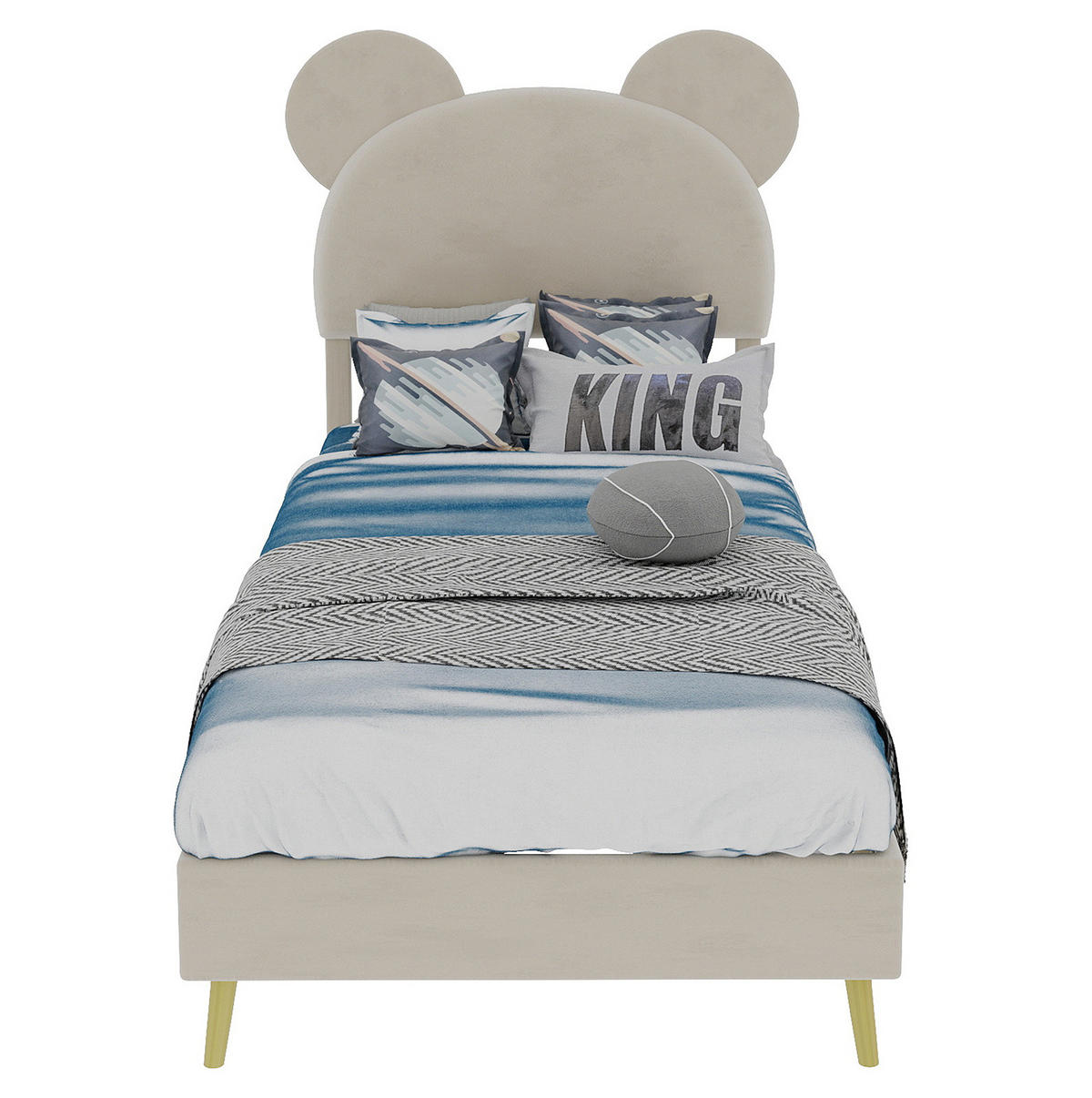 KINDERBETT 90/200 cm mit hydraulischem Bettkasten und gepolstertem Kopfteil in Cartoon-Form, Beige - Beige, Textil (90/200cm) - Redom