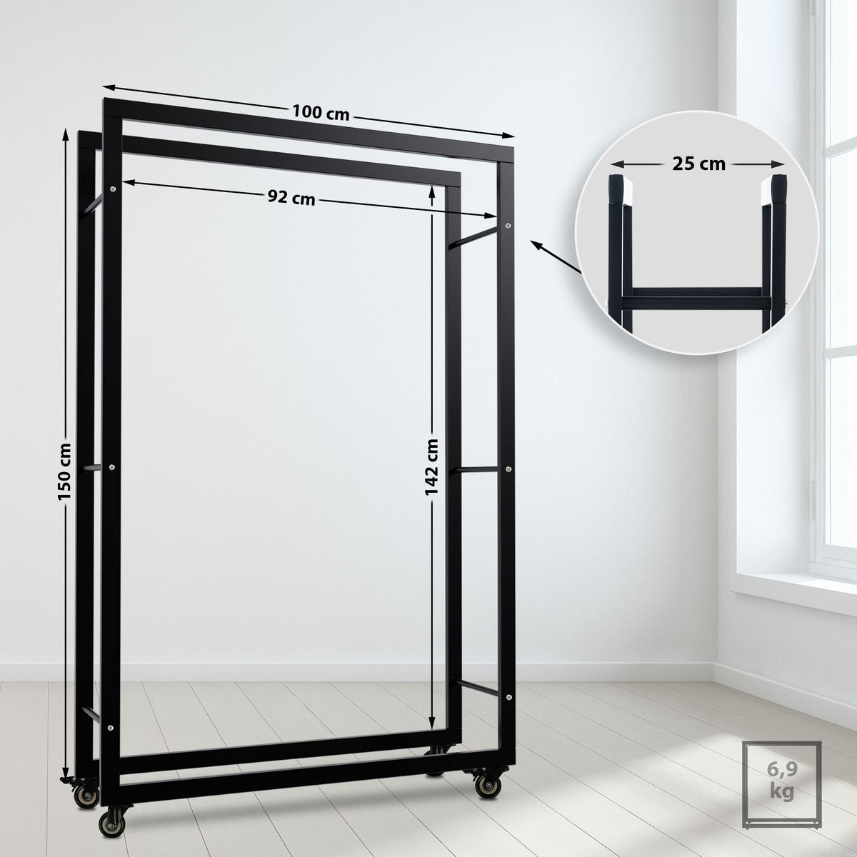 KAMINHOLZREGAL 100/25/150 cm Metall schwarz - Schwarz, Metall (100/150/25cm) - CLP