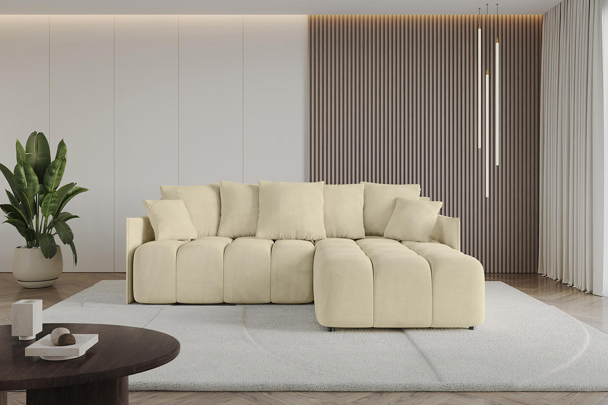 ECKSOFA Ottomane rechts LONLI-L 251x189x68 Taupe Velours - Taupe, Holzwerkstoff/Kunststoff (189/251cm) - ALTDECOR