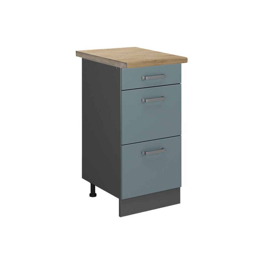 KÜCHENUNTERSCHRANK R-Line Blau-Grau 40 cm mit Schubladen, AP Eiche - Anthrazit/Blaugrau, Holzwerkstoff (40/81.6/60cm) - Vicco