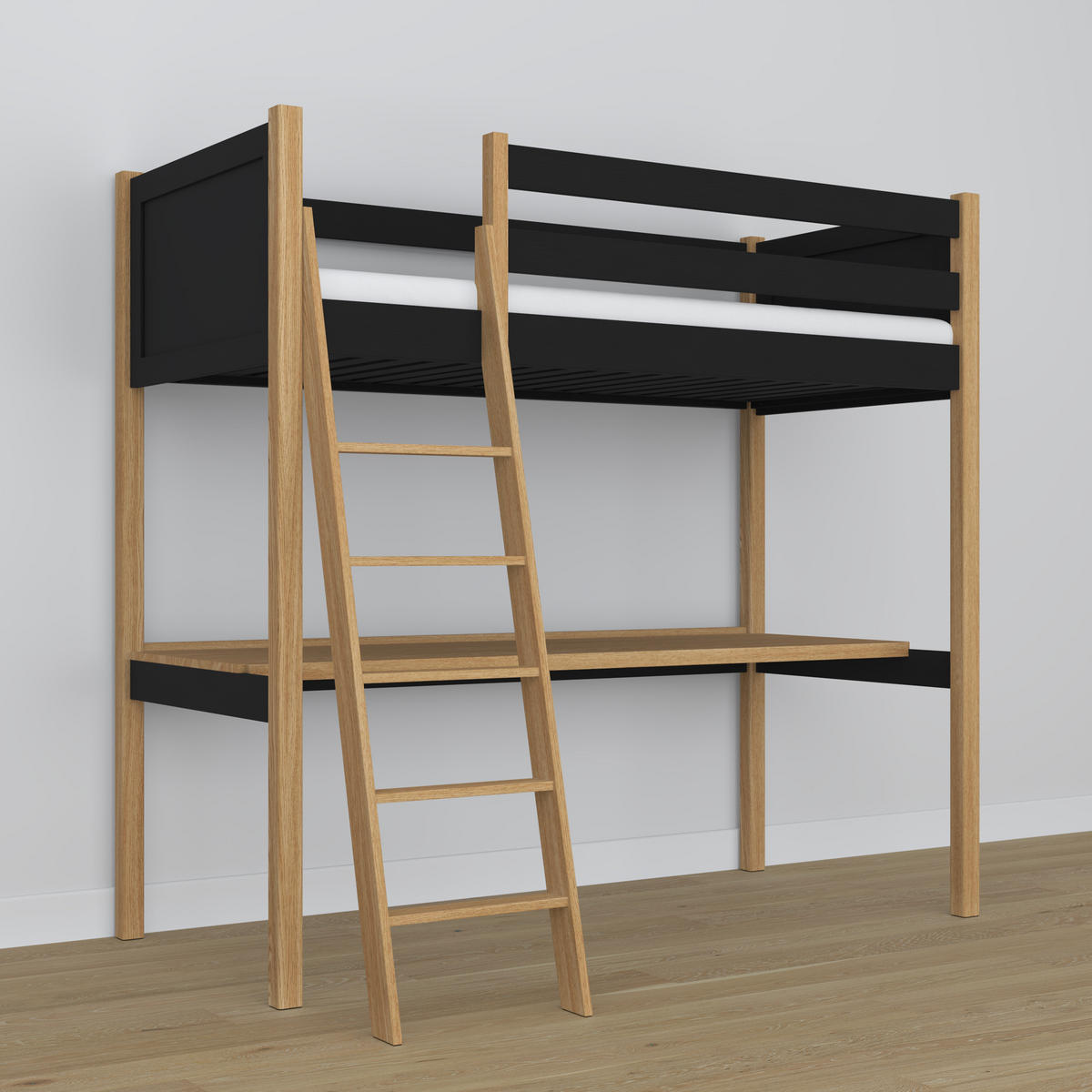 HOCHBETT N04 mit Schreibtisch Schwarz / Eiche Natur 120/190 - Schwarz/Eiche Artisan, Naturmaterialien/Holz (120/190cm) - N-Wood