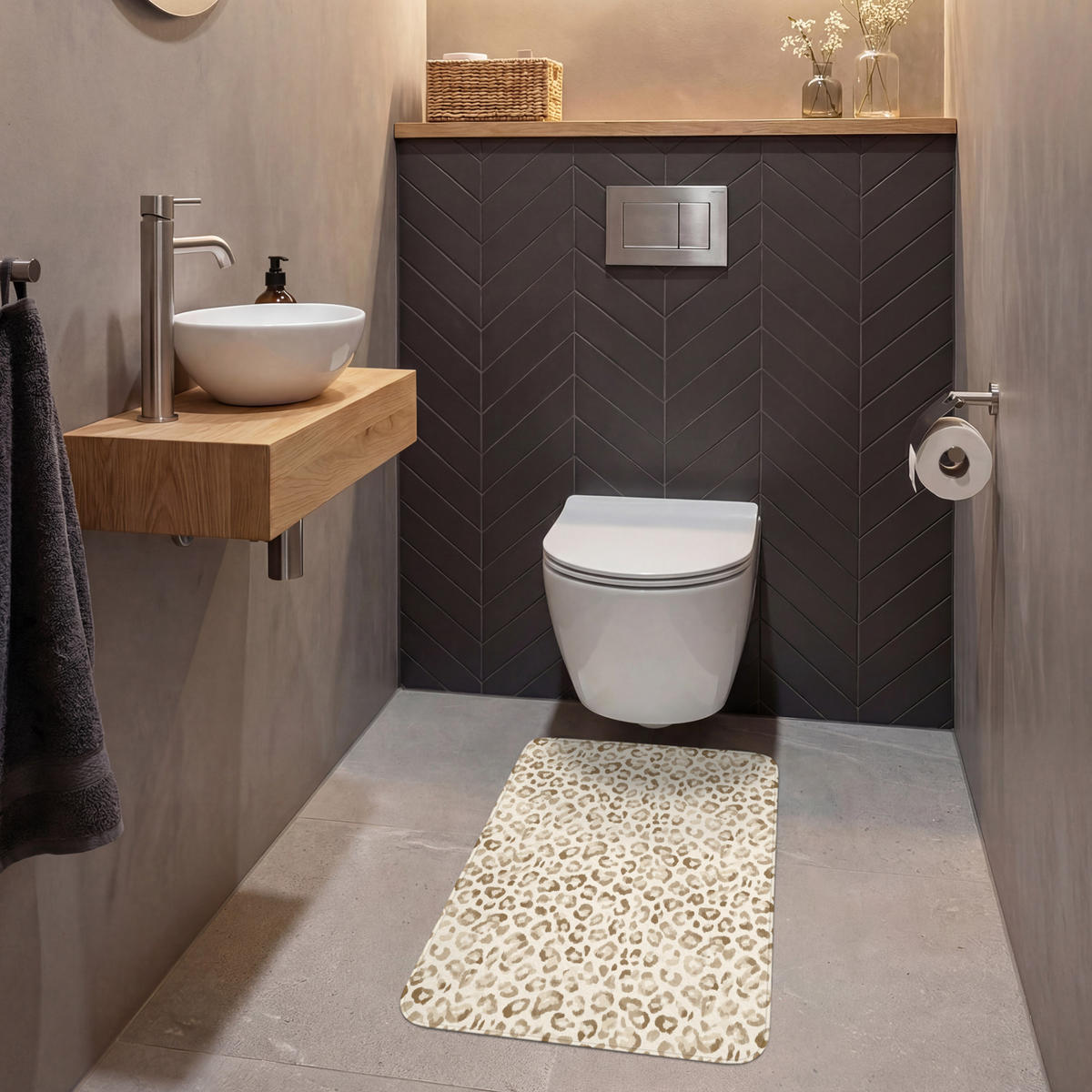 WC PŘEDLOŽKA Leopard - Classic - Béžová 50x80 cm - světle hnědá, textil/plast (50/1cm) - OnlyWow