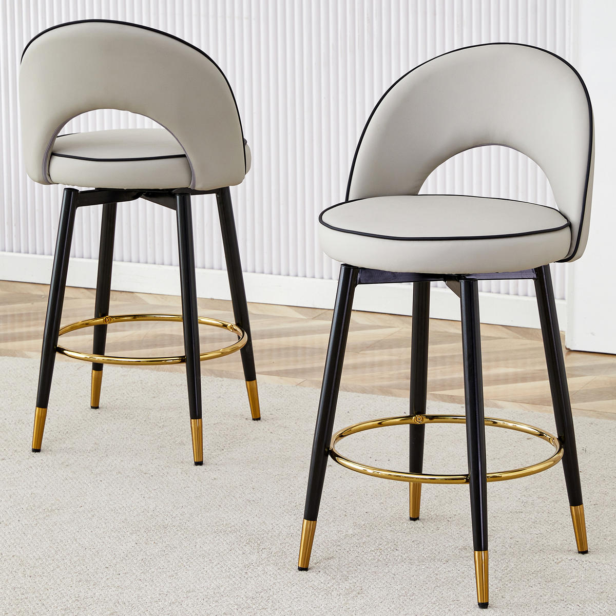 BARHOCKER 2er-Set Grau 360° drehbar mit Rückenlehne und PU-Leder - Grau, Metall (44/91.5/44cm) - PANGIVO