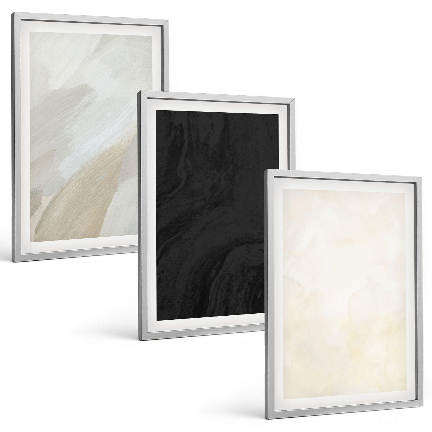 BILDER SET 3er Set - 40x60 cm Silberner Rahmen - Strukturen schattieren Minimalismus - Silberfarben, Kunststoff (40/60cm) - TULUP