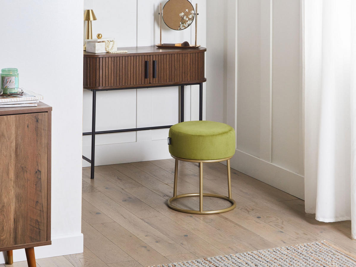 HOCKER Limettengrün Delco - Limette/Goldfarben, Textil (35/40/35cm) - Beliani