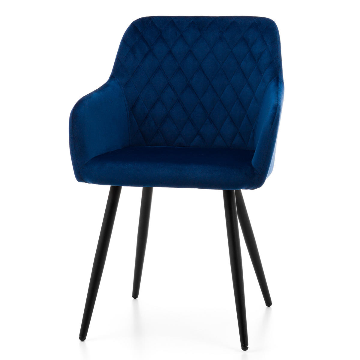 STUHL TODI gepolstert mit Steppung - dunkelblau - Samt Velours - Schwarz/Dunkelblau, Textil/Metall (56/85/62cm) - NEW HOME