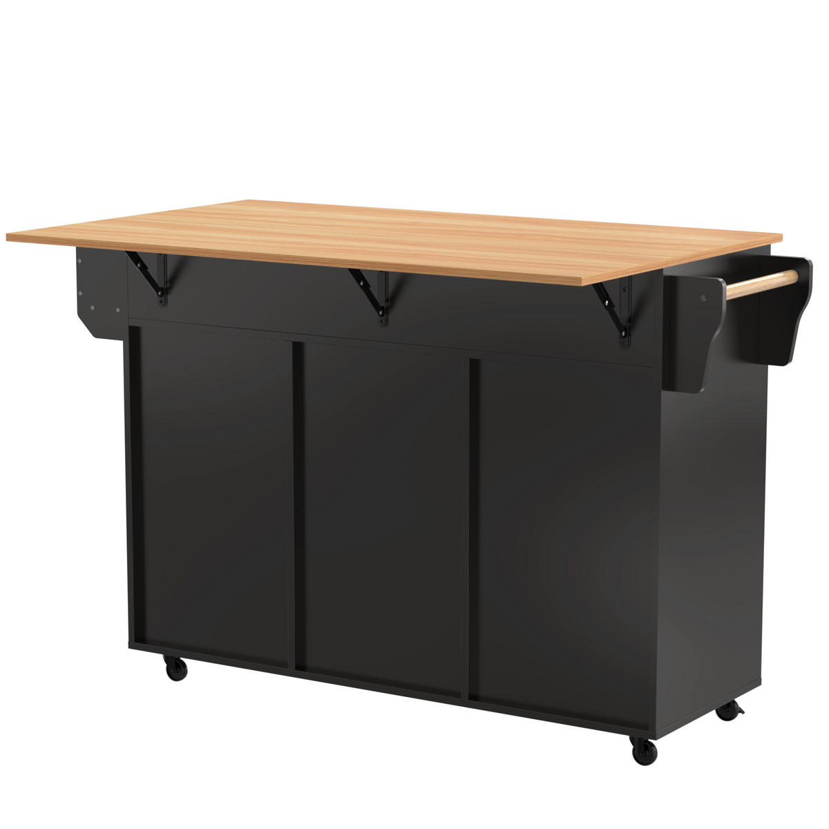 KÜCHENINSEL 139x46x91,5cm Tischplatte Rollen und Stauraum Schwarz - Schwarz, Holz (46/91.5/139cm) - Raelunyi