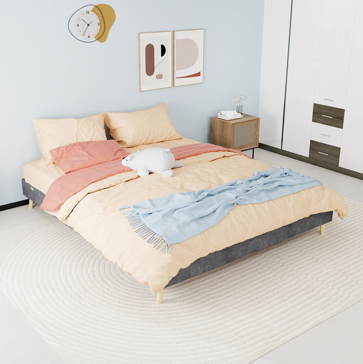 POLSTERBETT 160/200 cm mit Matratze, stabiler Konstruktion und modernem Design, Grau - Grau, Textil (160/200cm) - Redom
