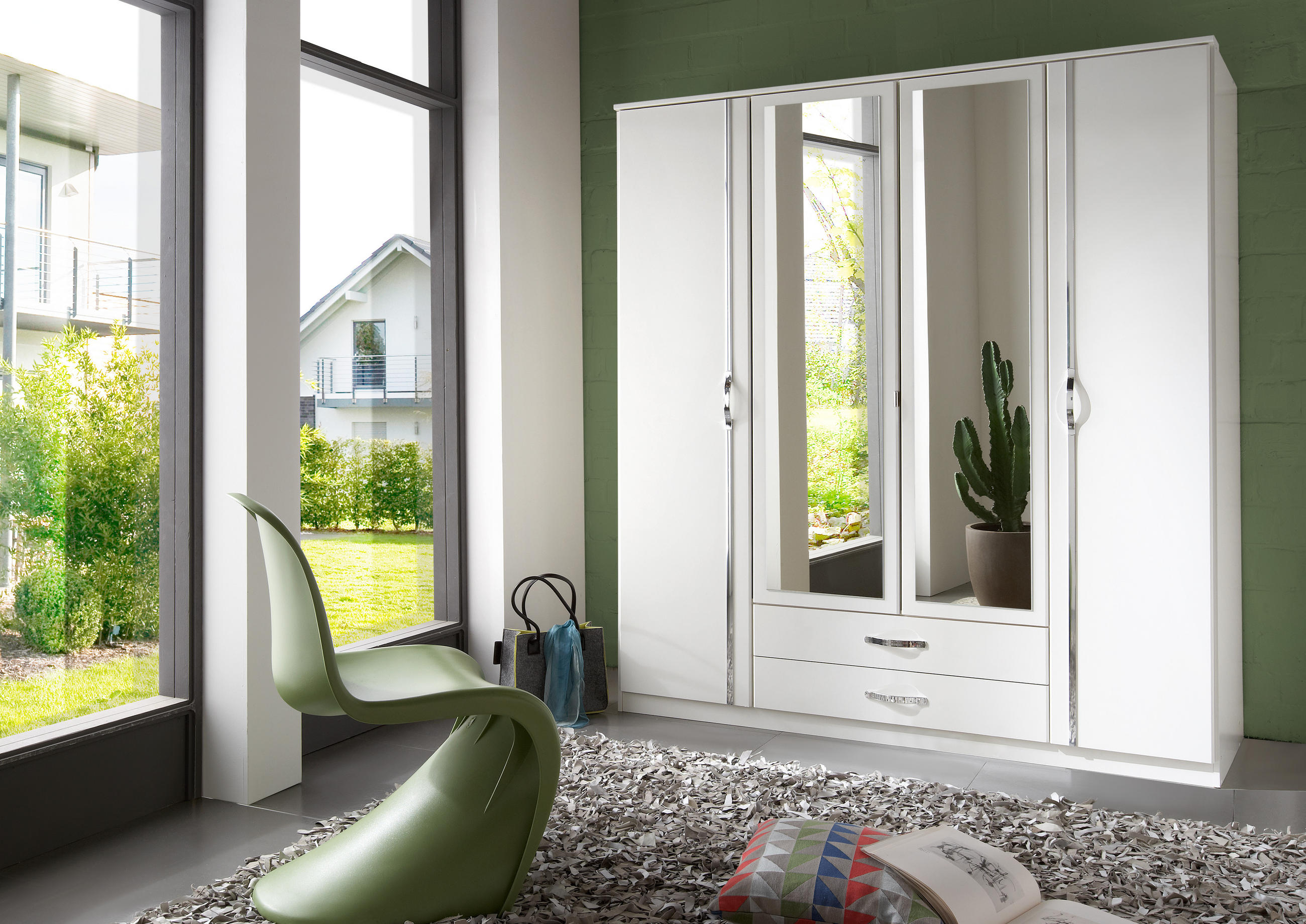 KLEIDERSCHRANK Duo in Weiß mit Aufleistungen in Chrom 179x199x58 cm (BxHxT) – Drehtürenschrank 179 cm Breite - Weiß, Holzwerkstoff (120/200/80cm)