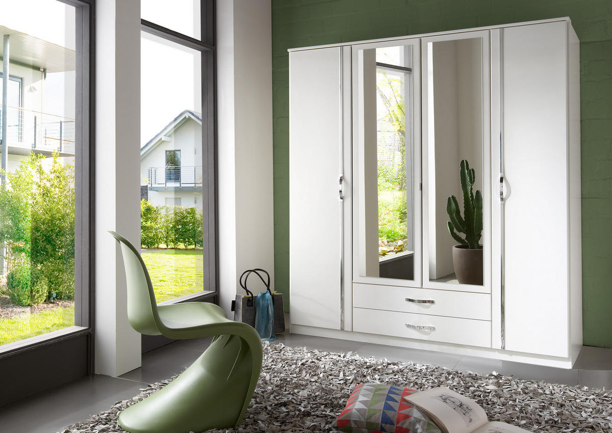 KLEIDERSCHRANK Duo in Weiß mit Aufleistungen in Chrom 179x199x58 cm (BxHxT) – Drehtürenschrank 179 cm Breite - Weiß, Holzwerkstoff (120/200/80cm)