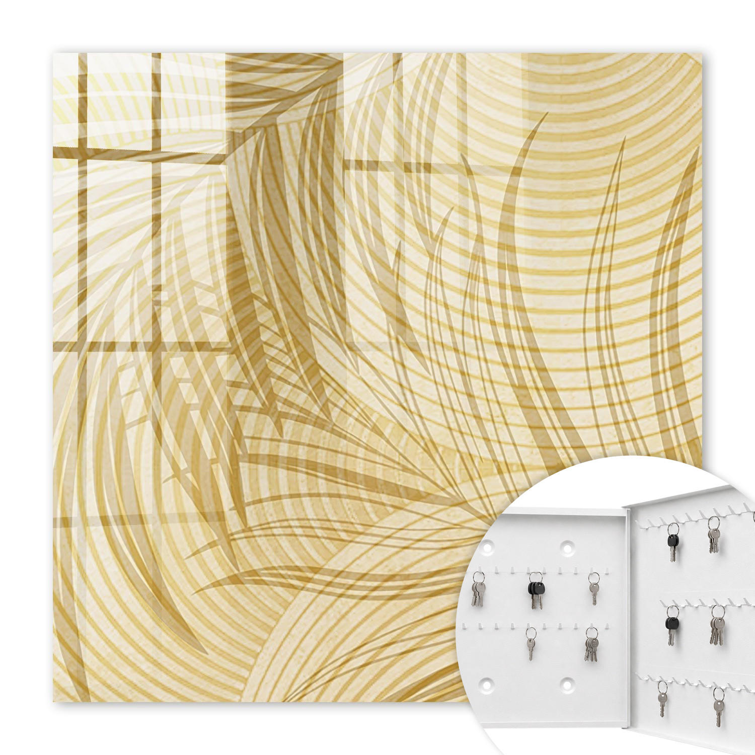 SCHLÜSSELBOX Weiß 30x30 cm – Türöffnung nach rechts - Blätter der Natur - Beige, Metall (30/30/5cm) - TULUP