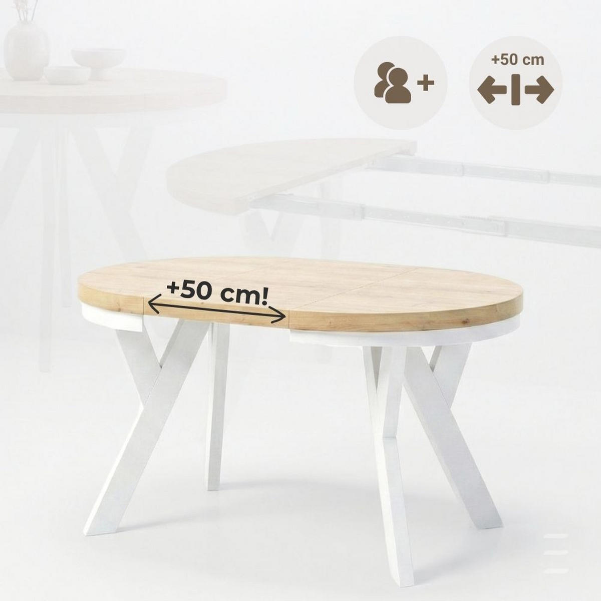 ESSTISCH Runder Ausziehbarer PERO 110/160 mit einem Ring-Gestell, Franklin Nuss / Kaschmir - Kaschmir/Dunkelbraun, Holz (160/110/77cm) - Dekori_Interiors