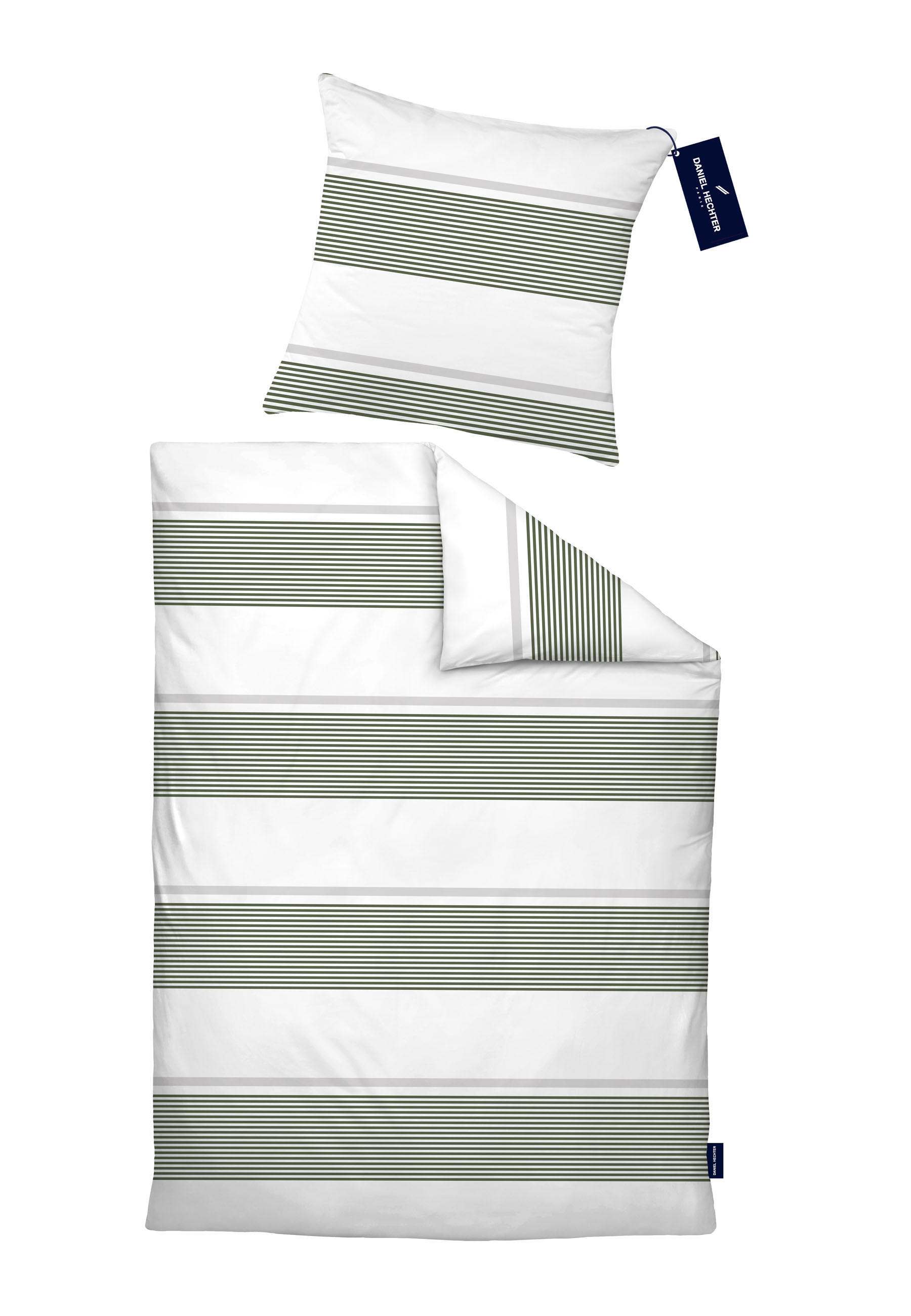BETTWÄSCHE-GARNITUR Renforcé Querstreifen fichte, 155x220 cm + 80x80 cm - Dunkelgrün, Textil (155/220cm) - Daniel Hechter