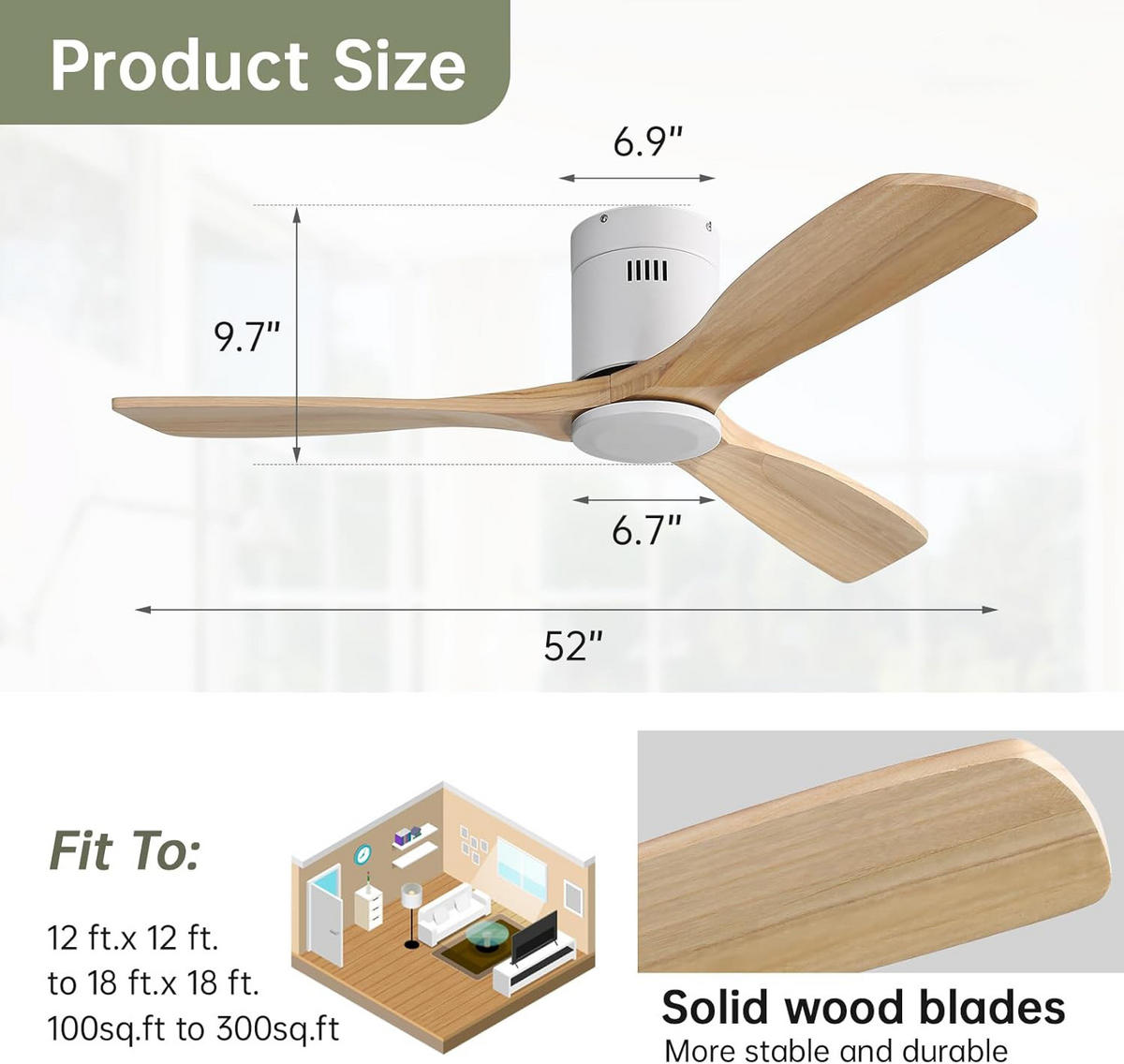 DECKENVENTILATOR 52Zoll Natur Holzflügel DC Motor Fernbedienung - Weiß, Kunststoff (132/132/24.5cm) - CASIVA