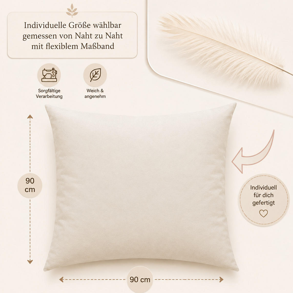 FEDERKISSEN 90/90 cm Baumwolle - Creme, Textil (90/90cm) - TiborTex