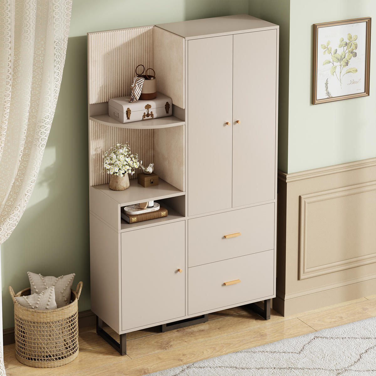 GARDEROBE 110x186x38 cm gepolstert - Beige, Holz (110/186/38cm) - Fortuna Lai
