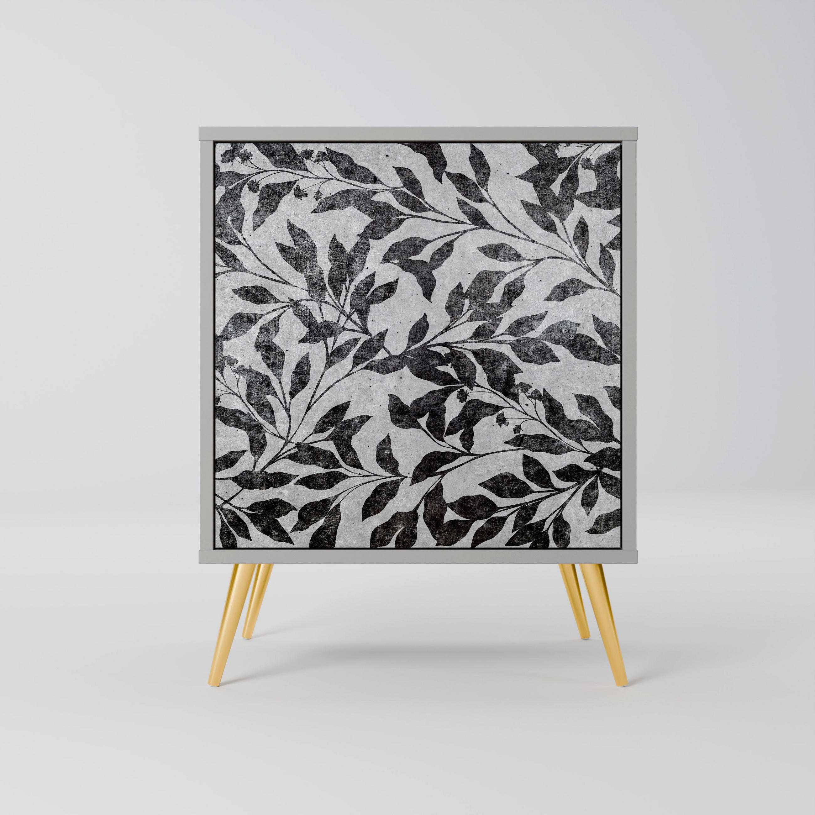 SIDEBOARD CHARCOAL SPROUT, Grau, 57,5x42x75,5 cm, Goldfarbene Metallfüße - Goldfarben/Multicolor, Holzwerkstoff/Metall (57.5/75.5/42cm) - SpaceRebels