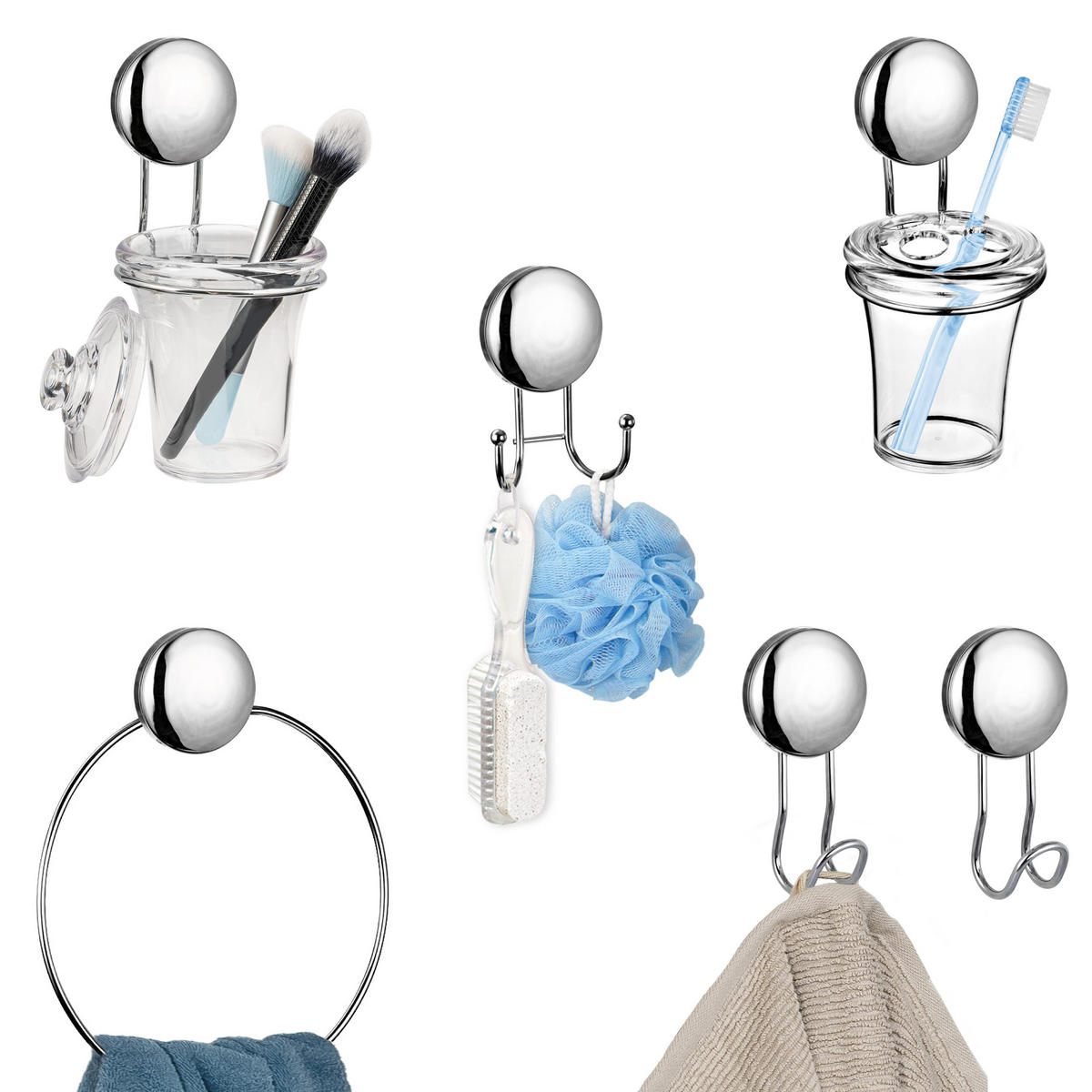 BADZUBEHÖR Starter-Set MOON-LOC 6tlg. - Edelstahlfarben, Metall (8.9/10.7/10cm) - bremermann