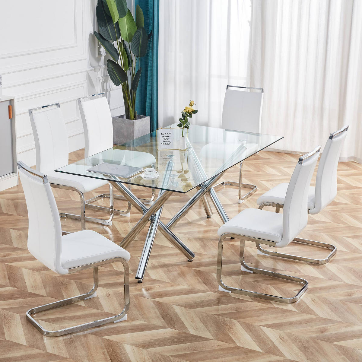 FREISCHWINGER 4er Set Kunstleder Weiß Metallgestell 120kg - Weiß, Leder (42/100/54cm) - FLIEKS