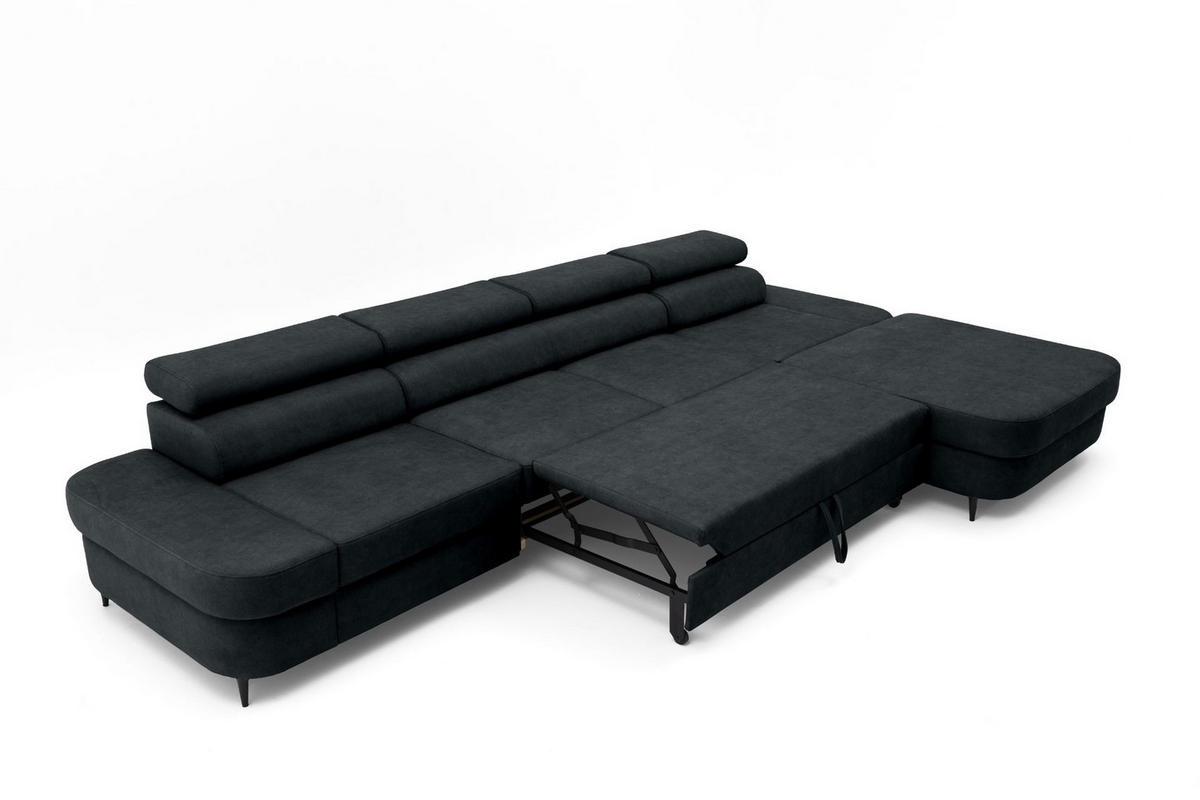 ECKSOFA JAZZ MAXI Rechts mit Schlaffunktion 125x195 Velours Schwarz - Schwarz, Holz/Textil (203/350cm) - Muffo