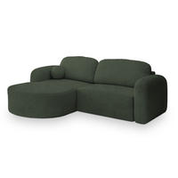 ECKSOFA AMILIA L-S Grün Boucle-Stoff mit Schlaffunktion - Grün, Holz (263/174cm) - MASSENO