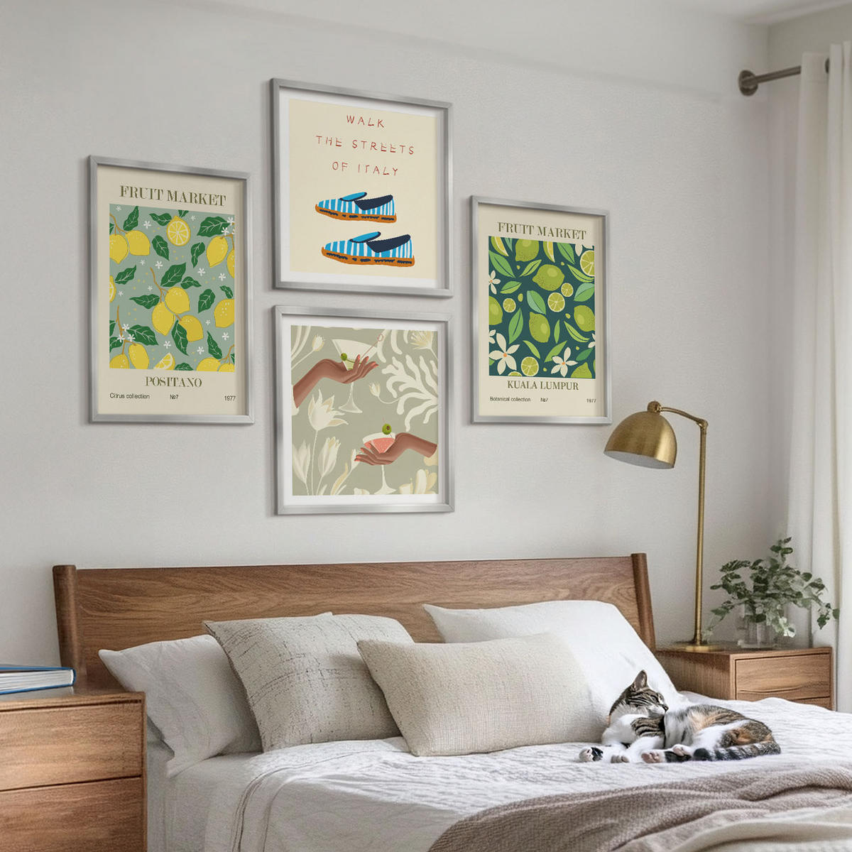 BILDER SET 4er Set - 50x50 cm & 40x60 cm Silberner Rahmen - Italienische Poster mit Fruchtmotiven - Silberfarben, Kunststoff (50/50cm) - TULUP