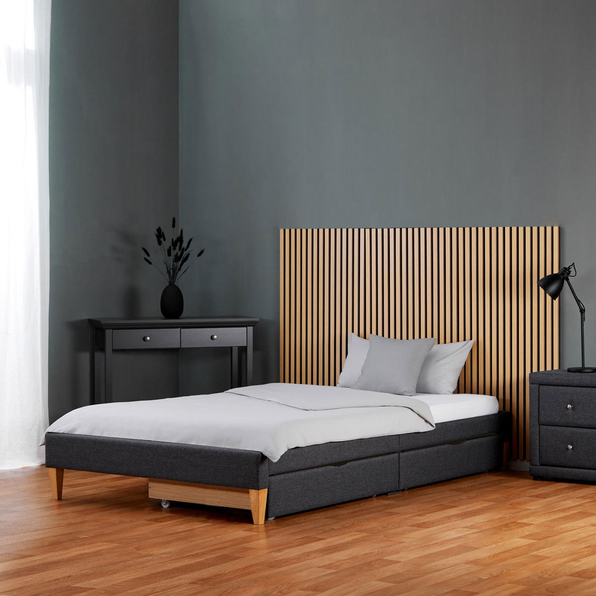 POLSTERBETT mit Stauraum 90/200 cm in Grau - Grau, Textil (90/200cm) - Homestyle4u