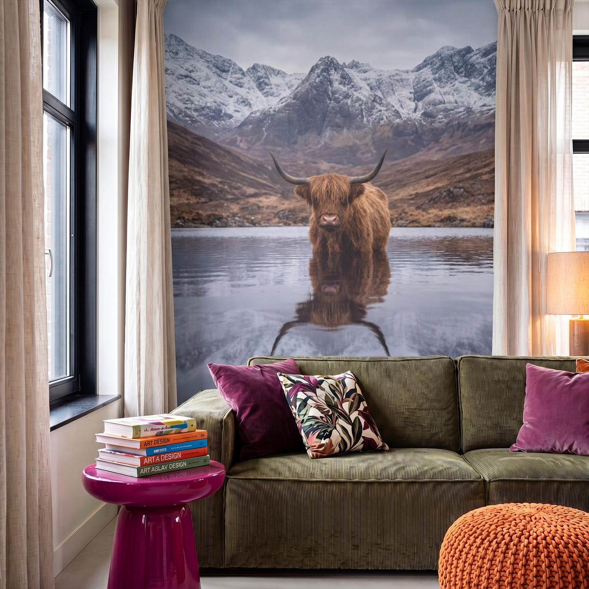TAPETE - Schottischer Hochländer - Braun - Wasser - 140x200 cm - Braun, Papier (140/200cm) - OnlyWow