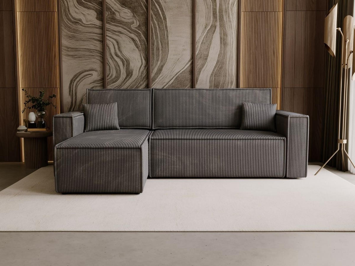 ECKSOFA Prato L Dunkelgrau - Dunkelgrau/Schwarz, Holz/Textil (253/145cm) - Graingold
