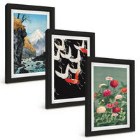 BILDER SET 3er Set - 20x30 cm Schwarzer Rahmen - Berge, Wasserfälle, Vögel, Blumen - Schwarz, Kunststoff (20/30cm) - TULUP