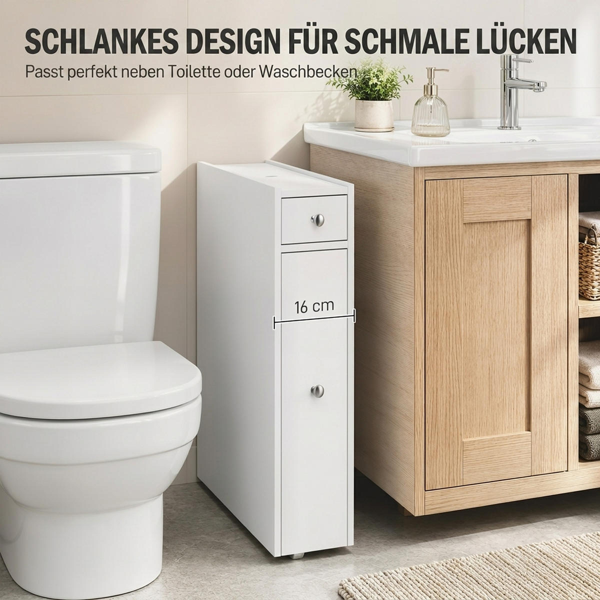 BADEZIMMERSCHRANK MDF PU-Papier Weiß - Weiß, Holzwerkstoff/Kunststoff (16/58/48cm) - HOMCOM