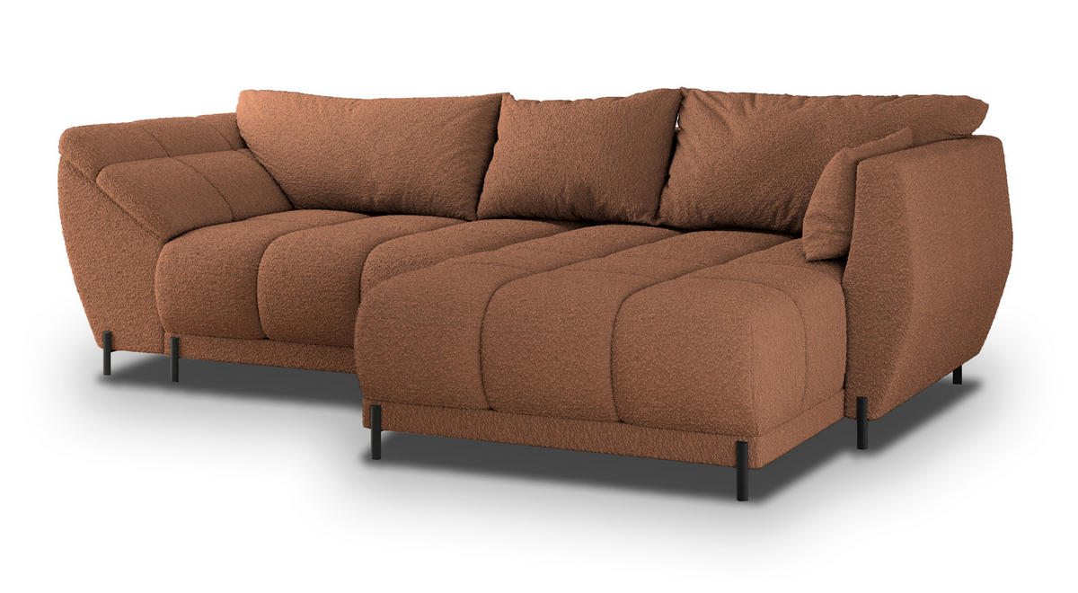 ECKSOFA VESTANO R-S Kupferfarben Boucle-Stoff mit Schlaffunktion - Kupferfarben, Holz (287/182cm) - MASSENO
