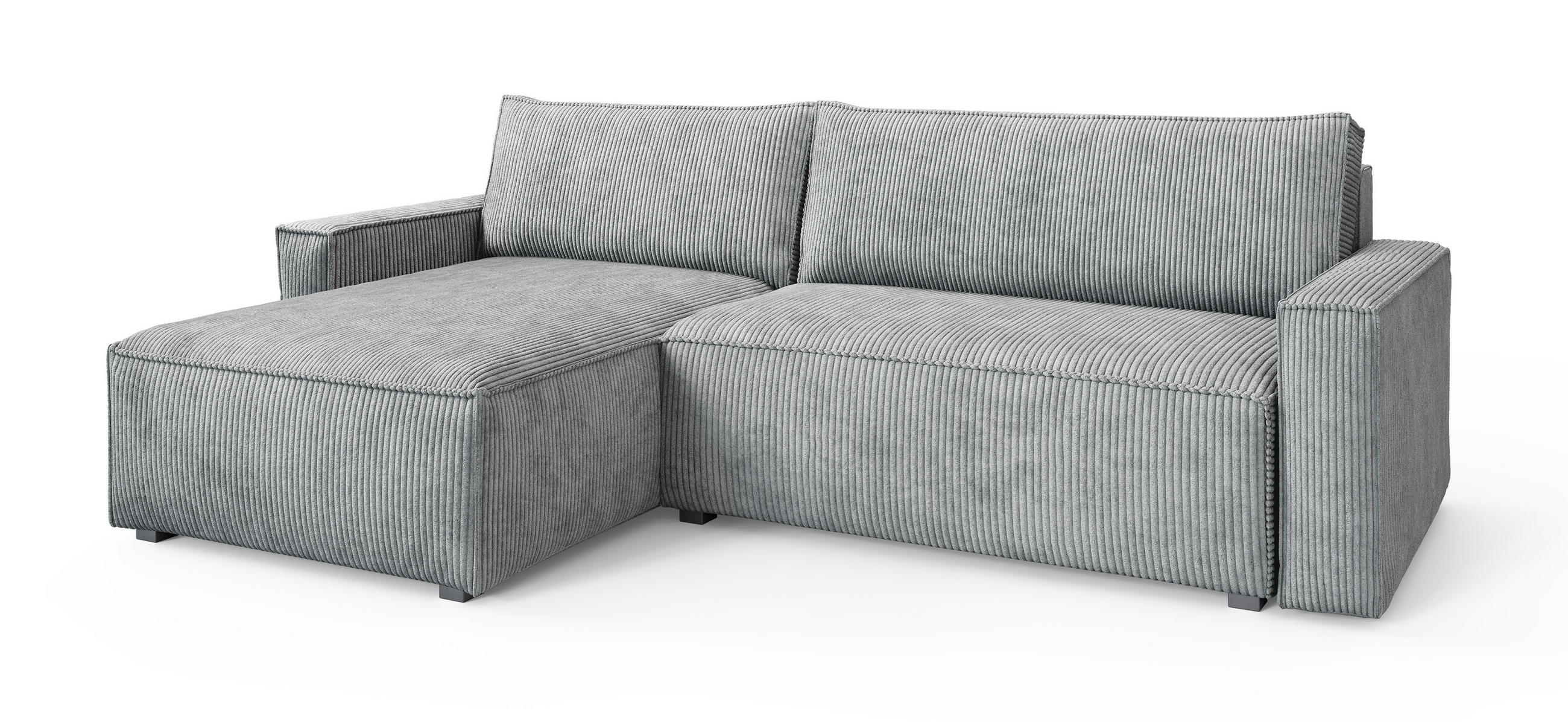 ECKSOFA BESMIR Hellgrau Kordstoff mit Schlaffunktion - Hellgrau, Holz (275/148cm) - MASSENO