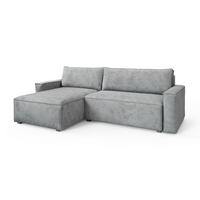 ECKSOFA BESMIR Hellgrau Kordstoff mit Schlaffunktion - Hellgrau, Holz (275/148cm) - MASSENO