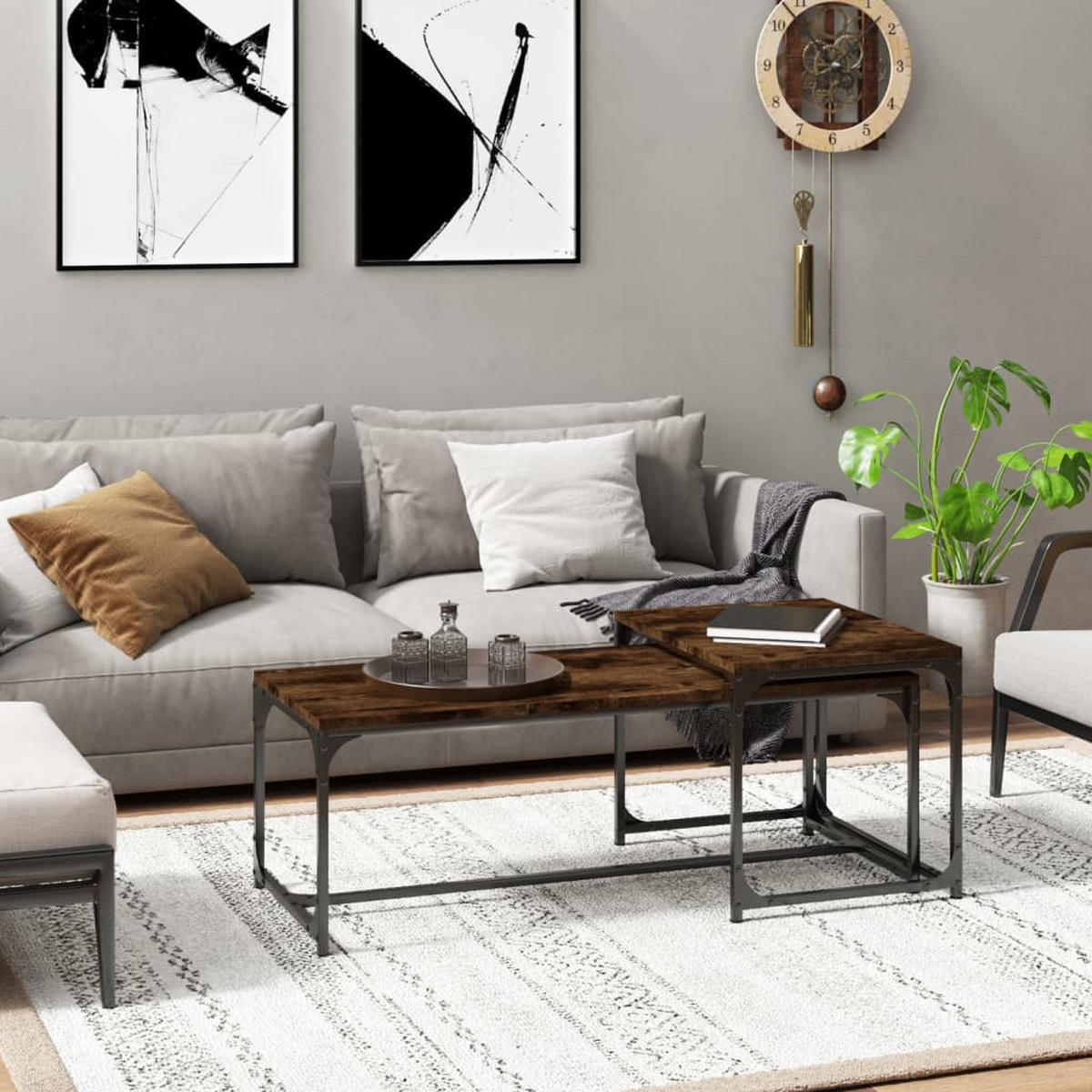 COUCHTISCHE 2 Stk. Räuchereiche Holzwerkstoff - Braun, Holzwerkstoff (50/100/40cm) - furnicato