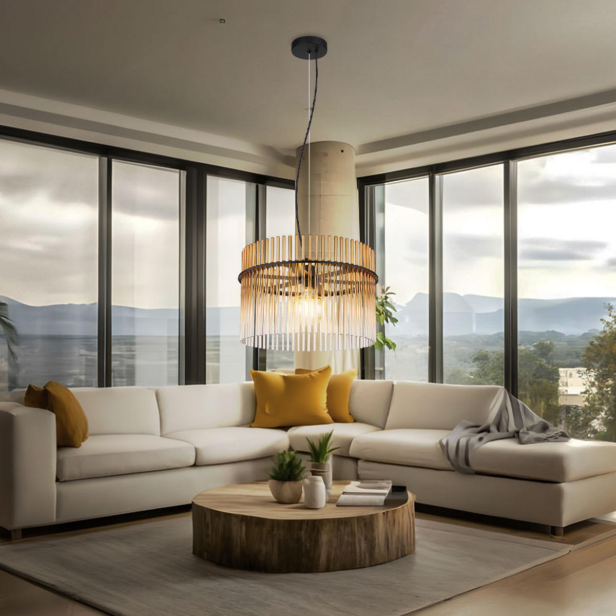 LED HÄNGELEUCHTE Metall Amber Orange - Orange, Glas (40/40/150cm) - Globo Lighting