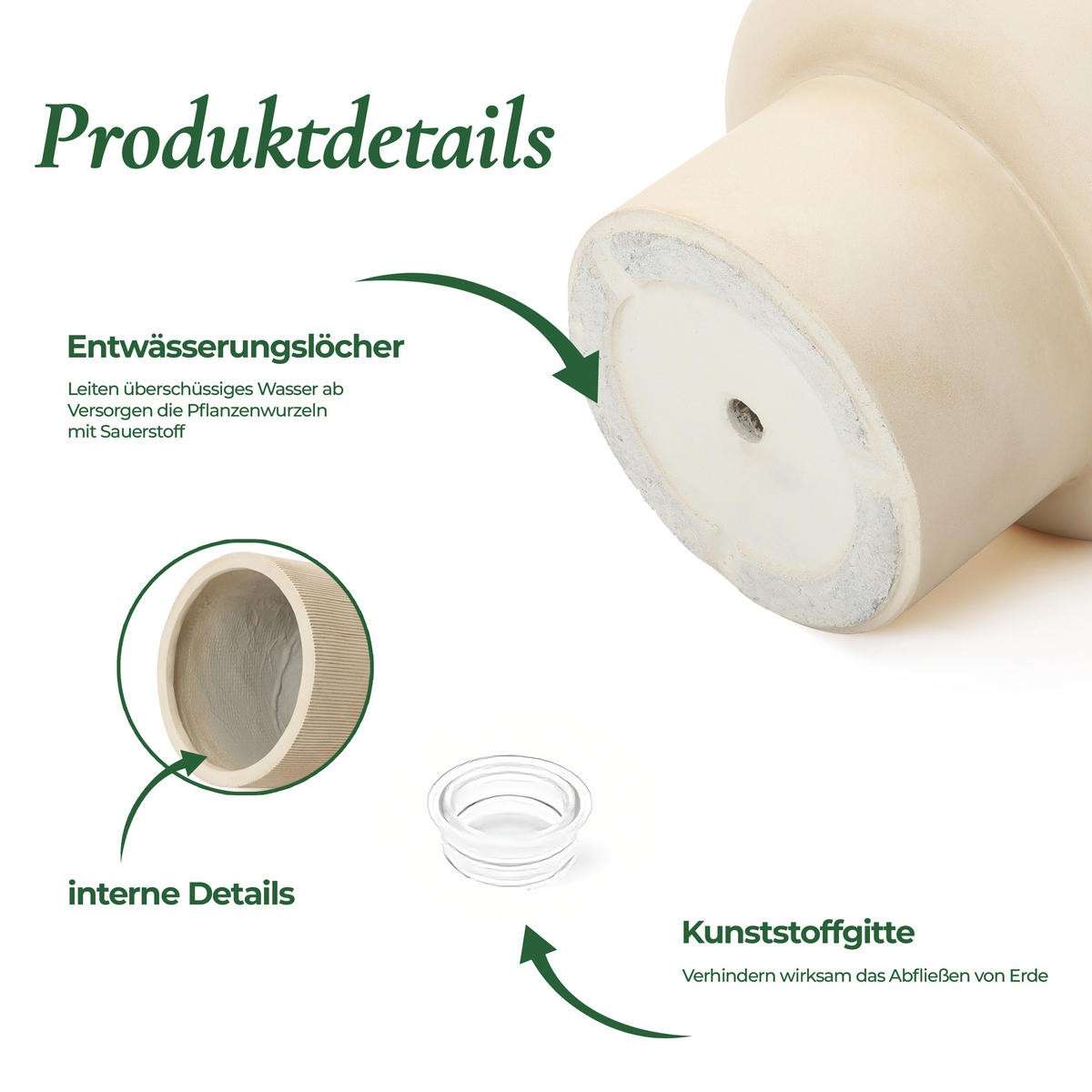 PFLANZKÜBEL rund, beige, aus MgO, Ø 31 × H 41 cm - Beige, Naturmaterialien (41cm)