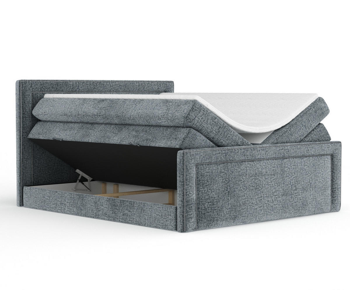BOXSPRINGBETT Luxora Blau Grau 180/200 cm - Blaugrau/Schwarz, Holz/Holzwerkstoff (180/200cm) - Maison de Reve