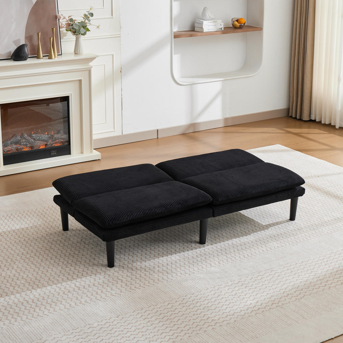 SOFA mit verstellbarer Rückenlehne aus Samt mit Relax- und Liegefunktion - Schwarz, Textil (168/67/86cm) - EVRYAE