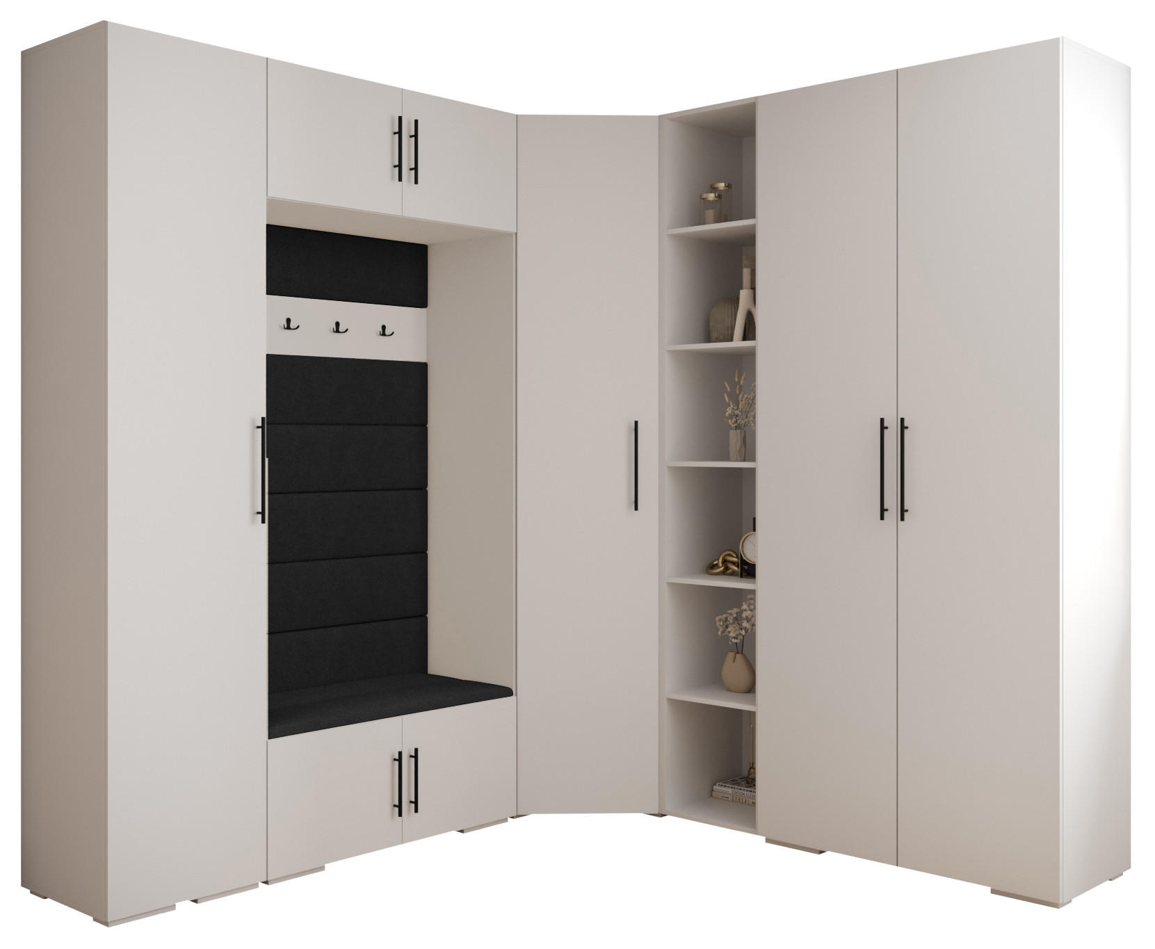 GARDEROBEN-SET 236,7/231,7/47 - Schwarz/Weiß, Holz/Kunststoff (181.7/236.7/47cm) - Abiks Möbel