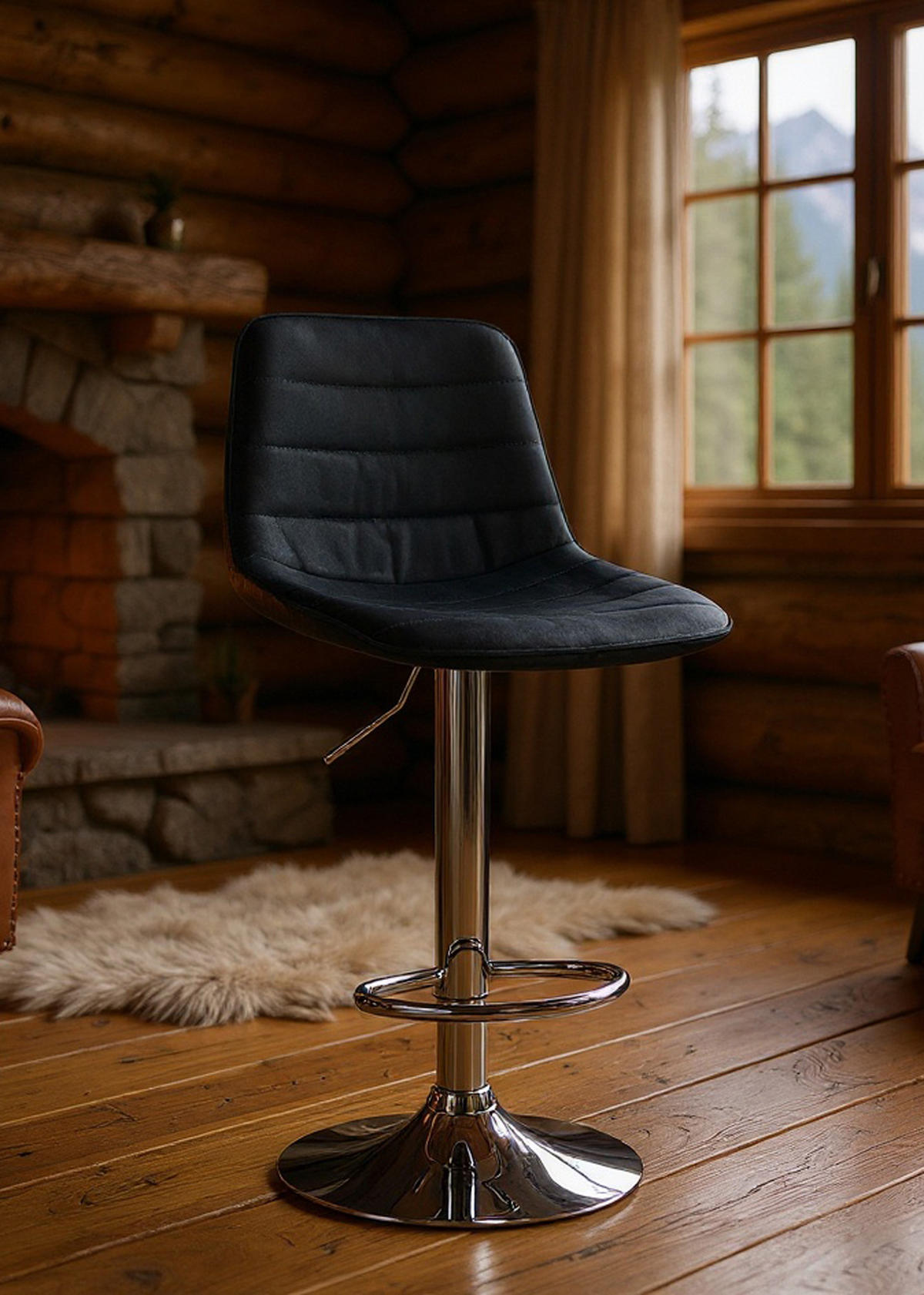 BARHOCKER Lexus Samt Chrom schwarz - Chromfarben/Schwarz, Textil/Metall (45/110/46cm) - TPFLiving