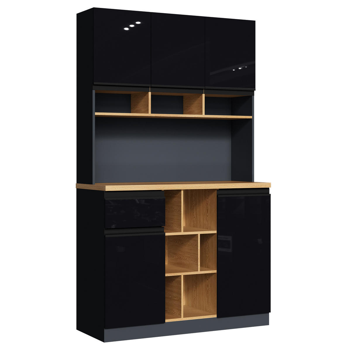 BUFFET aus MDF 105x45x185 cm Anthrazit/Schwarz/Natur mit verstellbaren Einlegeböden, Schublade und Kippschutz - Schwarz, Holzwerkstoff (105/185/45cm) - Modfu