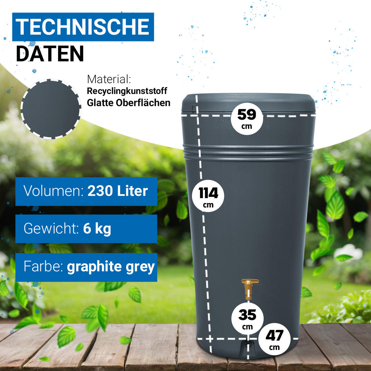 2IN1 Regentonne 230 L, graphite grey inkl. Pflanzschale - Grau, Kunststoff (59/114/59cm) - 4rain